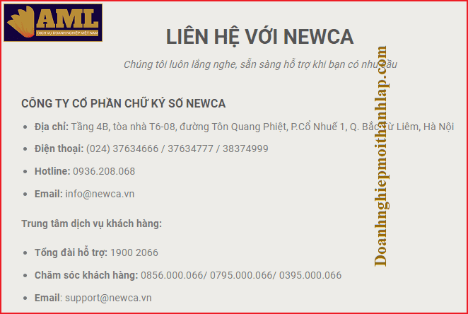 Số tổng đài hỗ trợ NewCA