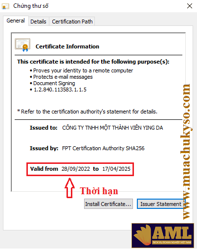 Cách kiểm tra thời hạn chữ ký số FPT-CA
